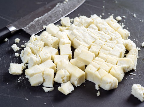 Dice Paneer and Slice Bread With Paring and Serrated Knife 