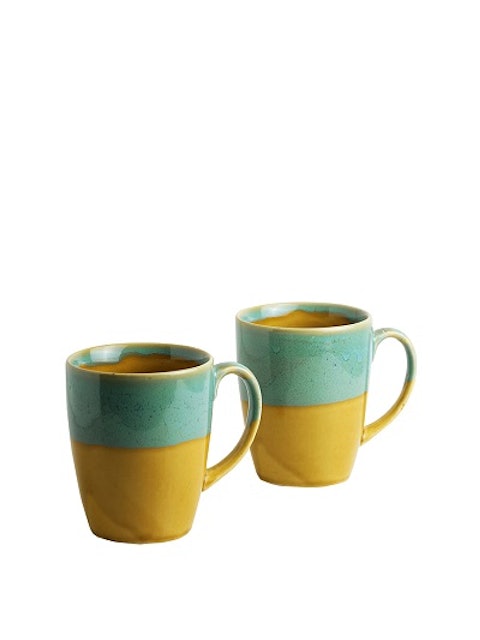 ExclusiveLane Set of 2 Yellow & Blue River Rims Glazed Ceramic Mugs 1