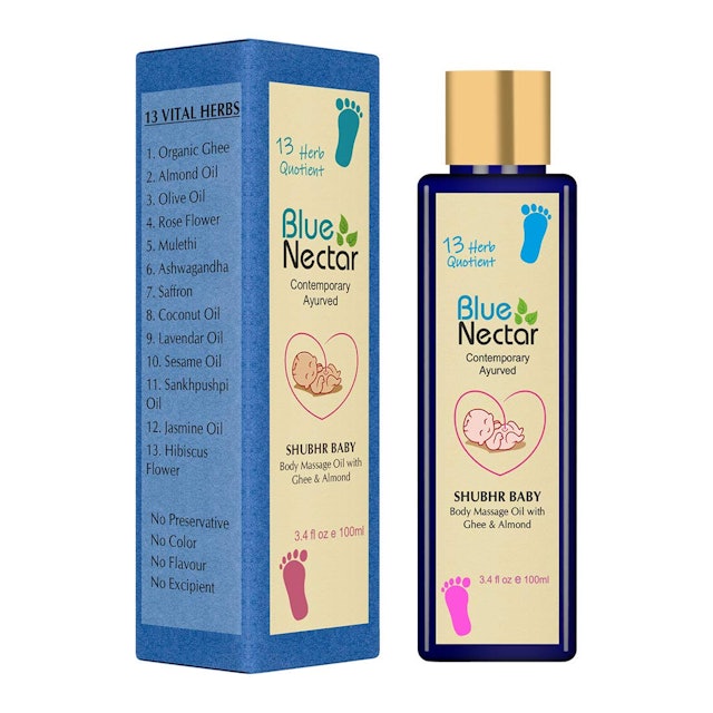 Blue Nectar Ayurvedic Baby Massage Oil with Organic Ghee, Almond Oil & Vitamin E 1