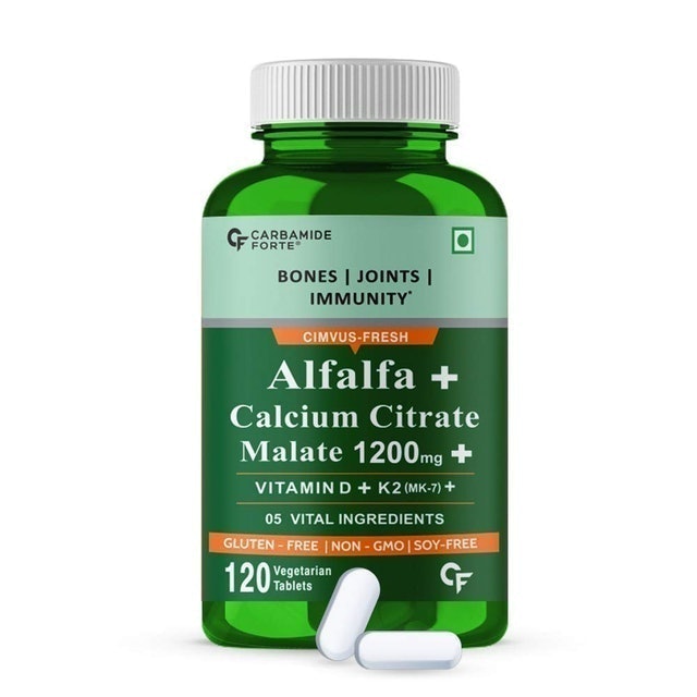 Carbamide Forte Alfalfa + Calcium Citrate 1200mg + Vitamin D + K2 (MK 7) Vegetarian Tablet (120 Tablets) 1
