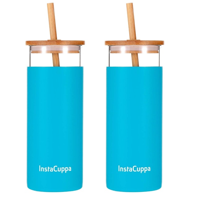 InstaCuppa  Borosilicate Glass Tumbler with 2 Unique Straws and Bamboo Lid 1